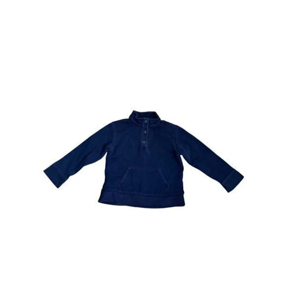 Janie & Jack Navy Blue 1/4 Button Pullover Sweatshirt With Kangaroo Pocket Boys